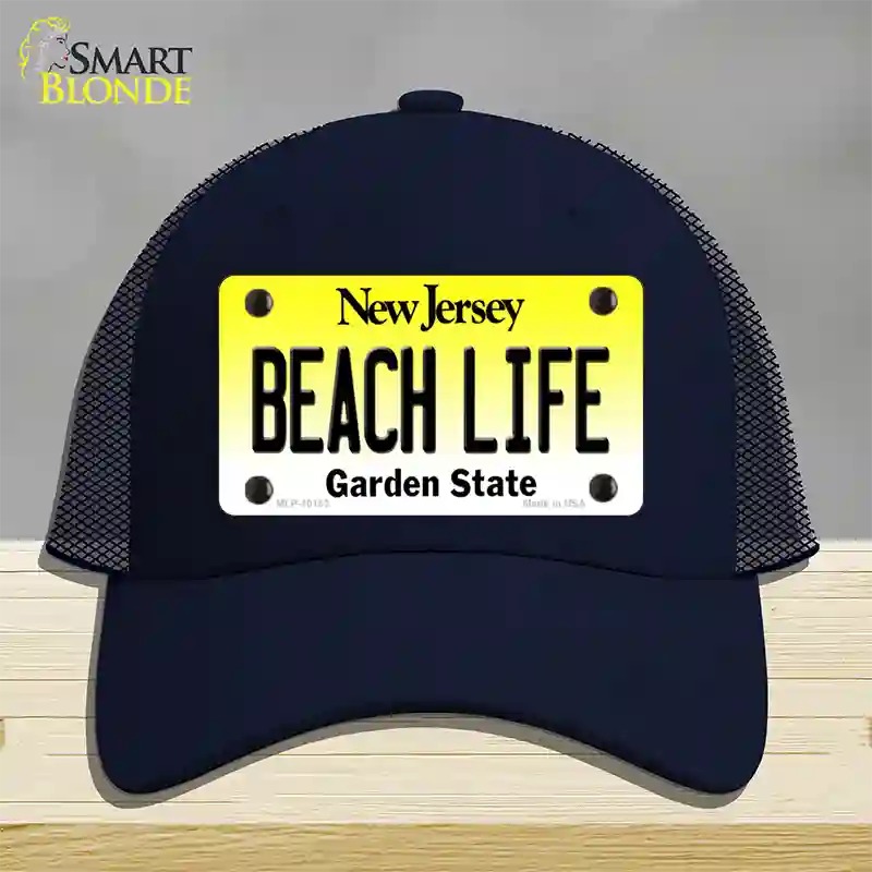 Beach Life New Jersey Novelty License Plate Hat Mesh / Navy