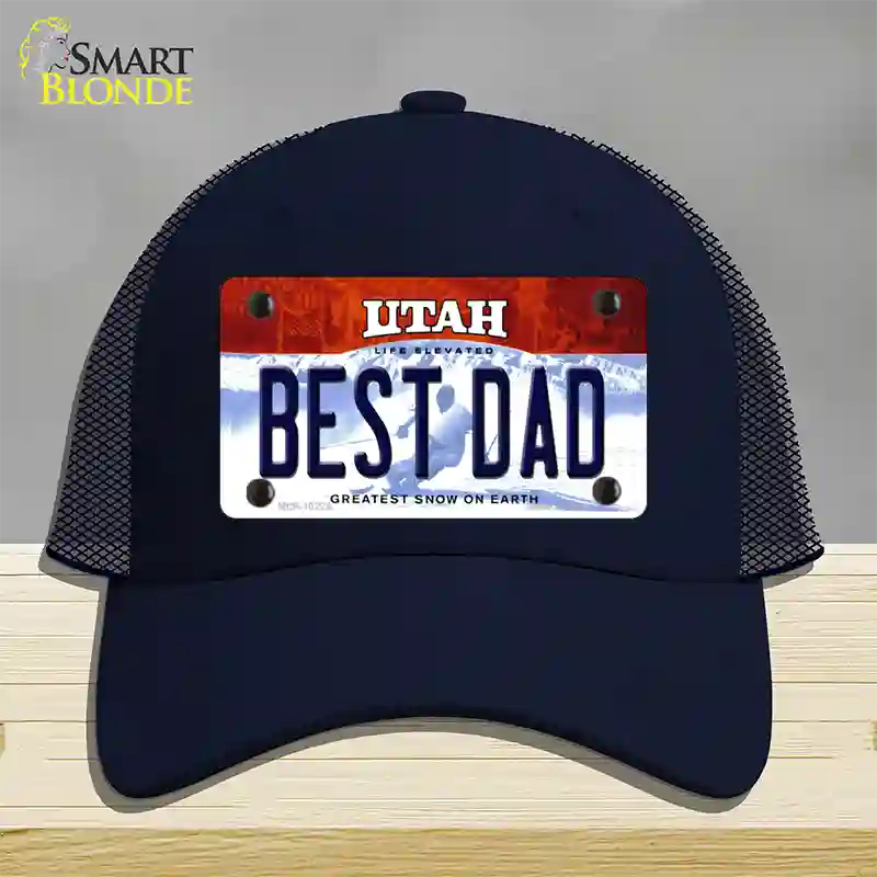 Best Dad Utah Novelty License Plate Hat Mesh / Navy