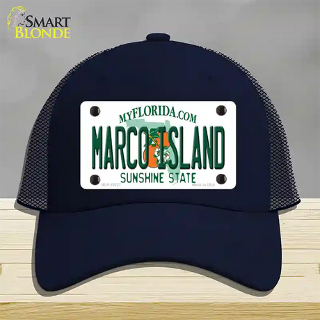 Marco Island Florida Novelty License Plate Hat Mesh / Navy