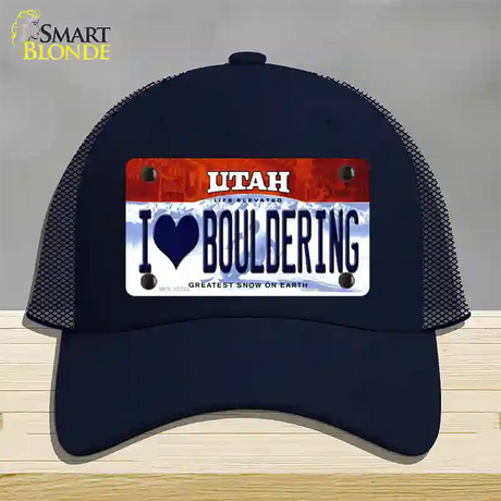 I Love Bouldering Utah Novelty License Plate Hat Mesh / Navy