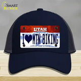 I Love Mtn Biking Utah Novelty License Plate Hat Mesh / Navy