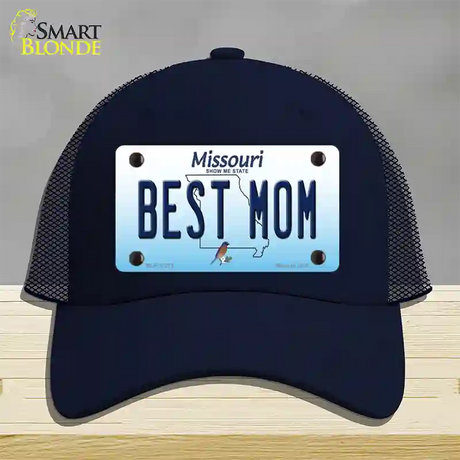 Best Mom Missouri Novelty License Plate Hat Mesh / Navy