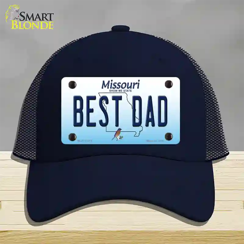 Best Dad Missouri Novelty License Plate Hat Mesh / Navy