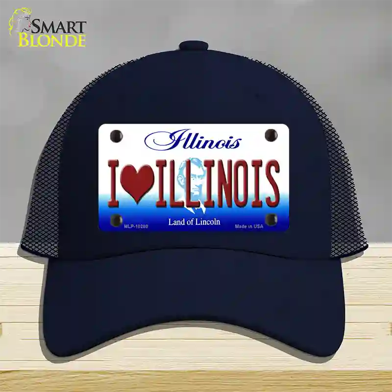 I Love Illinois Novelty License Plate Hat Mesh / Navy