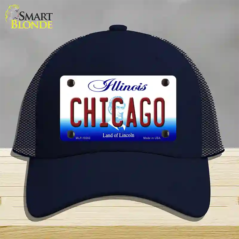 Chicago Illinois Novelty License Plate Hat Mesh / Navy