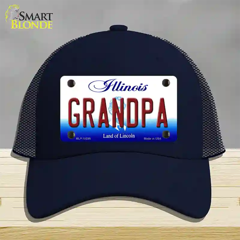 Grandpa Illinois Novelty License Plate Hat Mesh / Navy