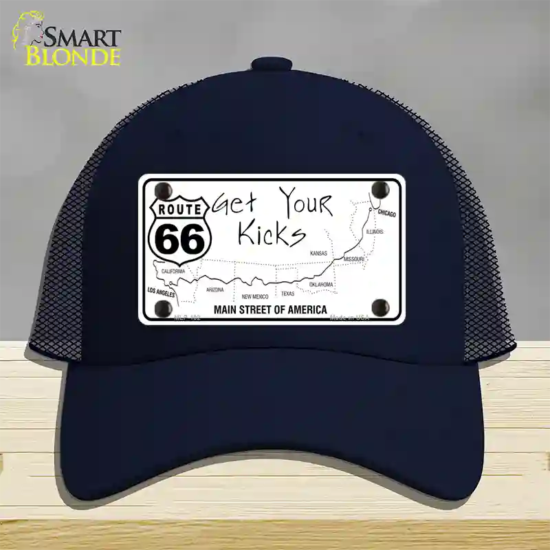 US Route 66 Map Novelty License Plate Hat Mesh / Navy