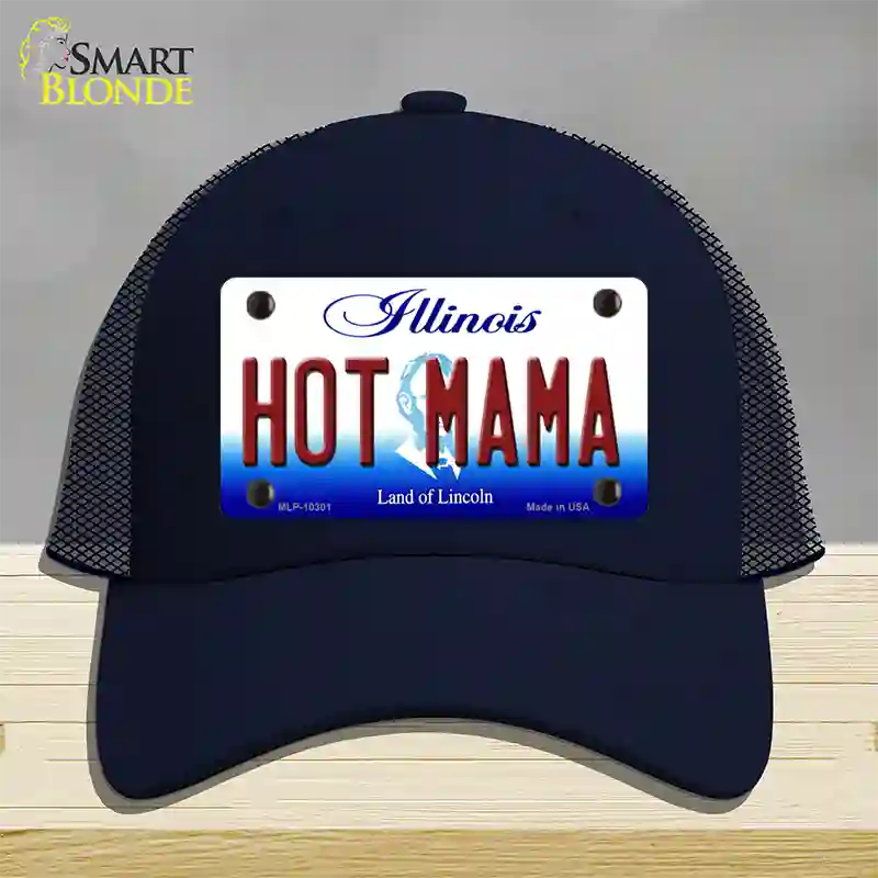 Hot Mama Illinois Novelty License Plate Hat Mesh / Navy