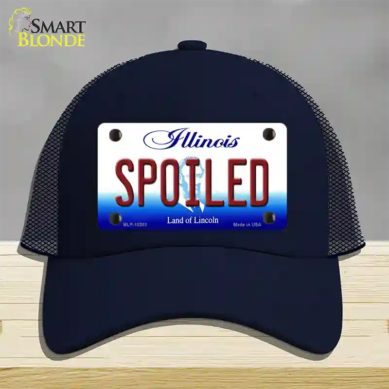 Spoiled Illinois Novelty License Plate Hat Mesh / Navy