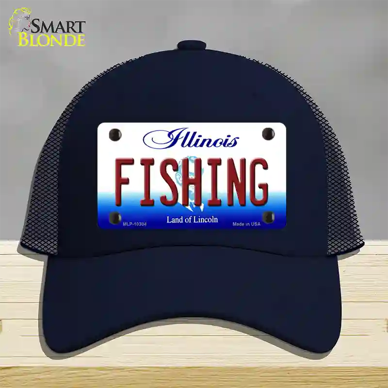 Fishing Illinois Novelty License Plate Hat Mesh / Navy