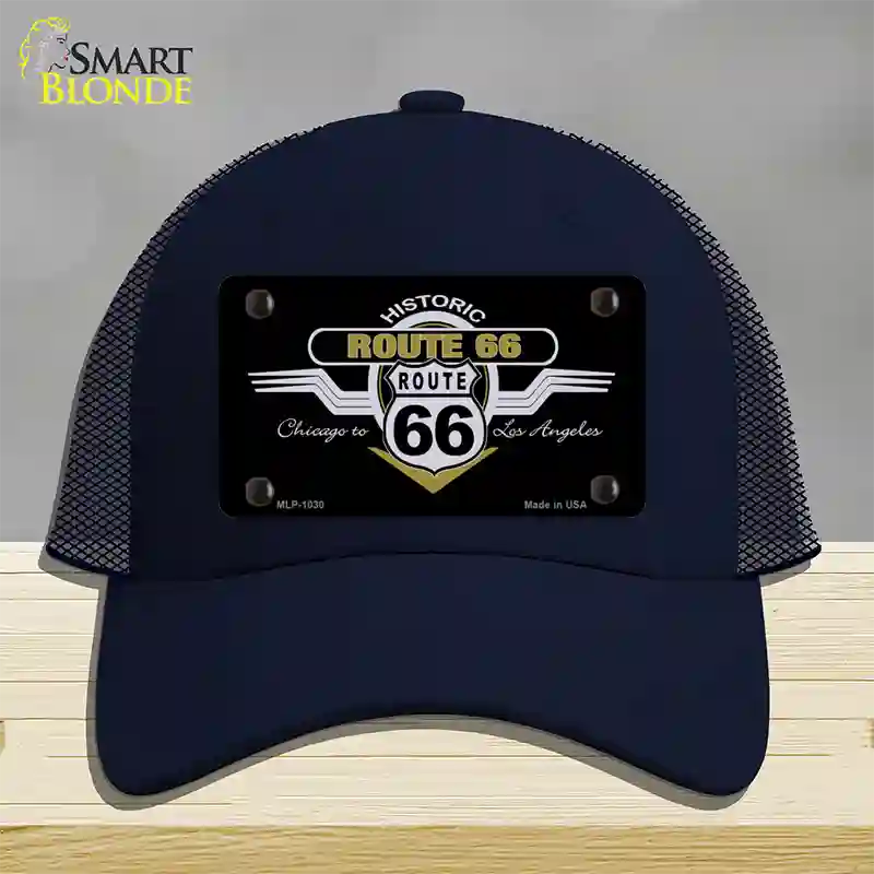 Route 66 Shield Wings Novelty License Plate Hat Mesh / Navy