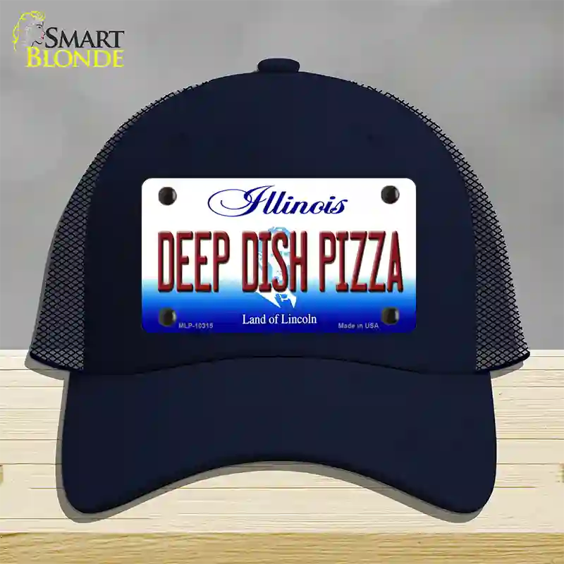 Deep Dish Pizza Illinois Novelty License Plate Hat Mesh / Navy