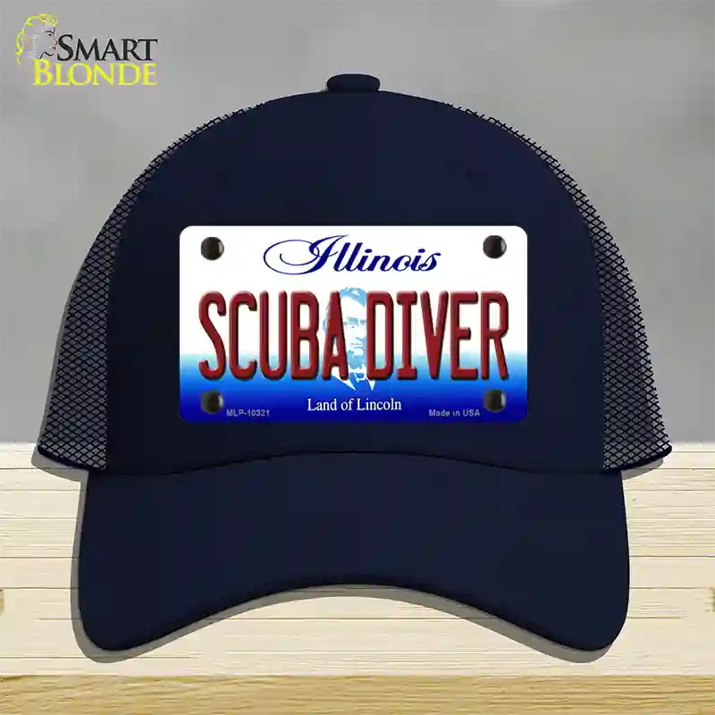 Scuba Diver Illinois Novelty License Plate Hat Mesh / Navy