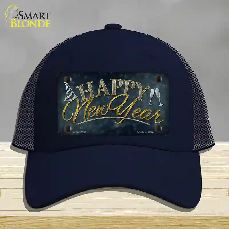 Happy New Year Novelty License Plate Hat Mesh / Navy