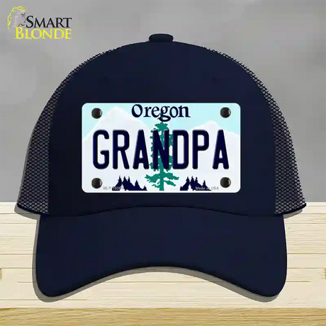 Grandpa Oregon Novelty License Plate Hat Mesh / Navy