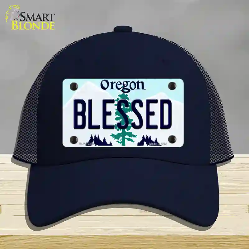 Blessed Oregon Novelty License Plate Hat Mesh / Navy