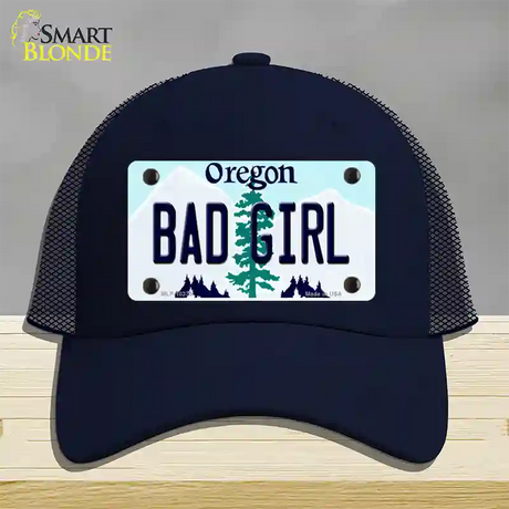 Bad Girl Oregon Novelty License Plate Hat Mesh / Navy