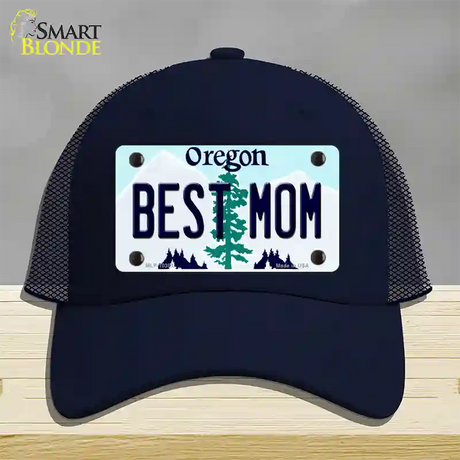 Best Mom Oregon Novelty License Plate Hat Mesh / Navy