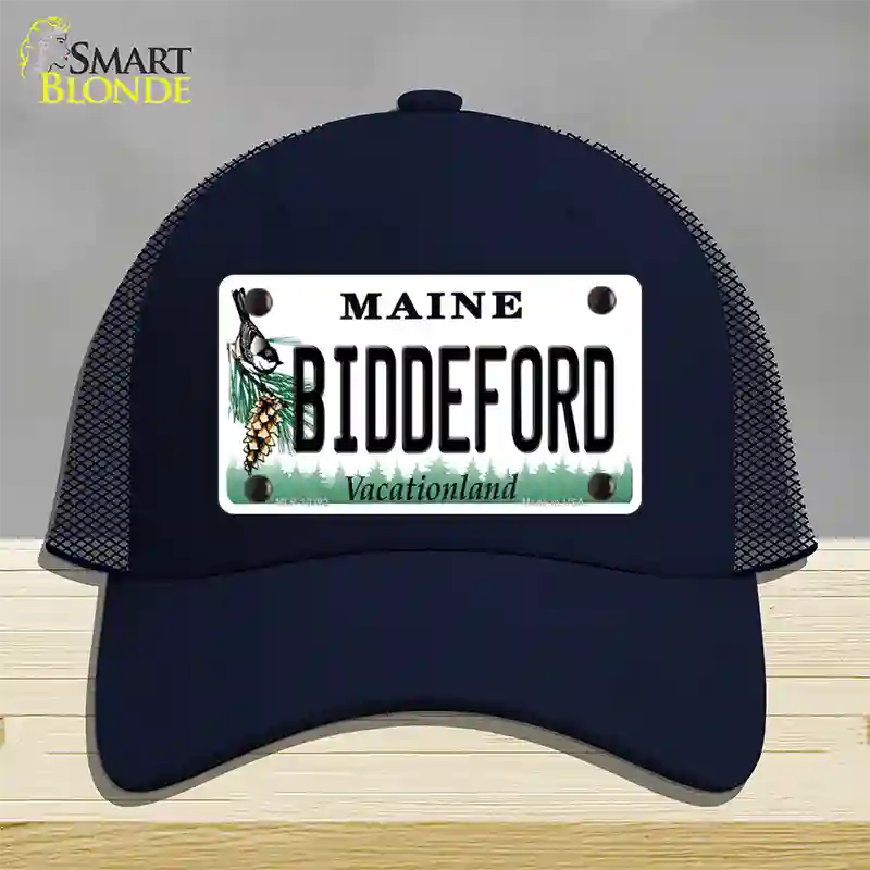 Biddeford Maine Novelty License Plate Hat Mesh / Navy