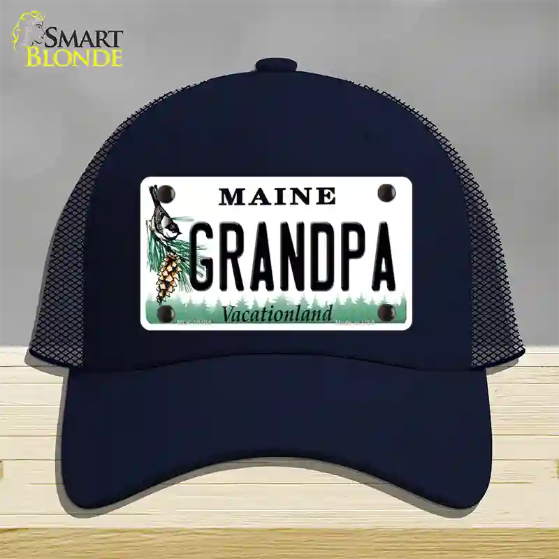 Grandpa Maine Novelty License Plate Hat Mesh / Navy