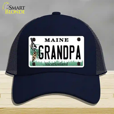 Grandpa Maine Novelty License Plate Hat Mesh / Navy