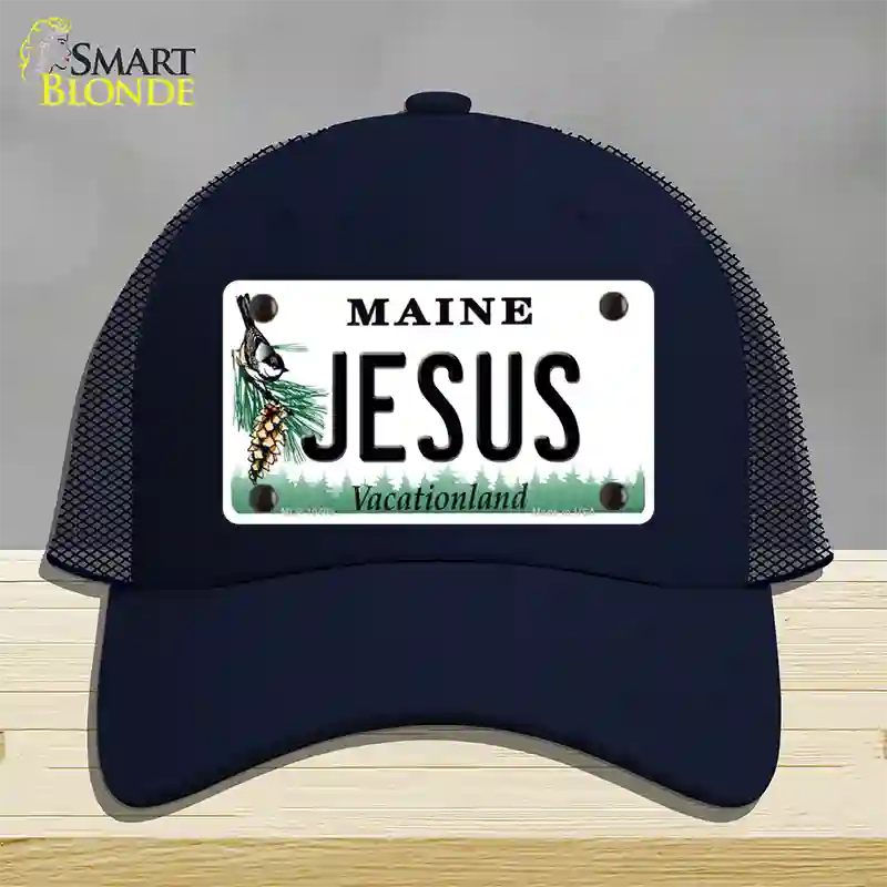 Jesus Maine Novelty License Plate Hat Mesh / Navy