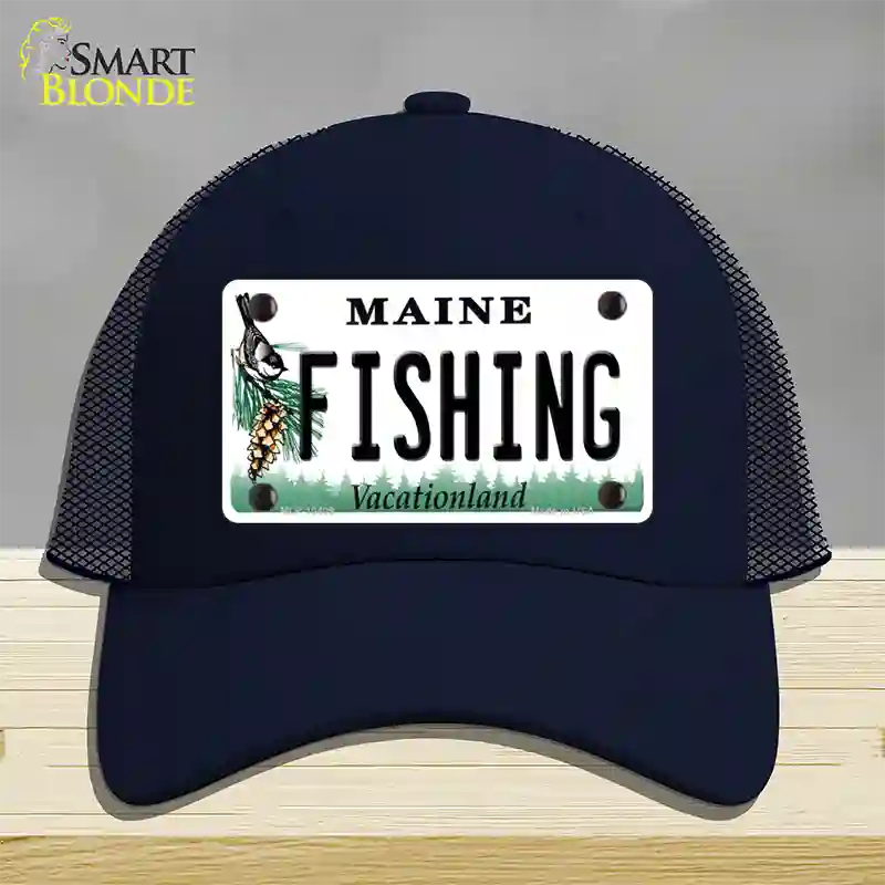 Fishing Maine Novelty License Plate Hat Mesh / Navy