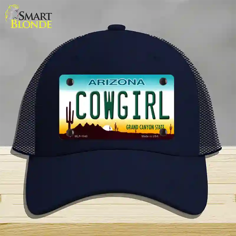 Cowgirl Novelty License Plate Hat Mesh / Navy