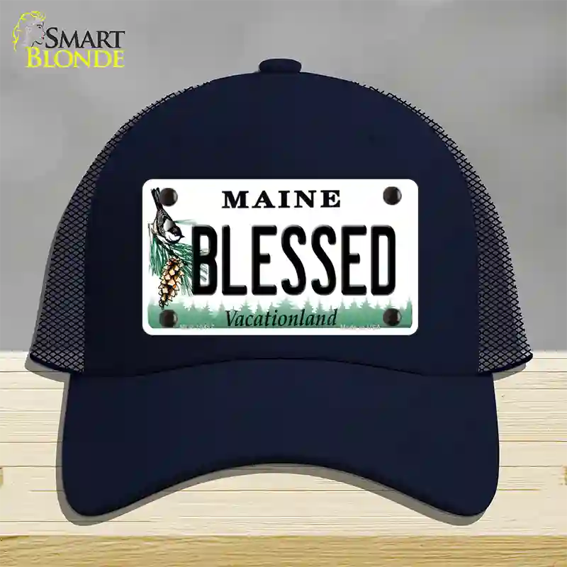 Blessed Maine Novelty License Plate Hat Mesh / Navy