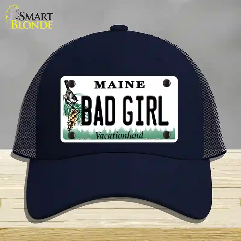 Bad Girl Maine Novelty License Plate Hat Mesh / Navy