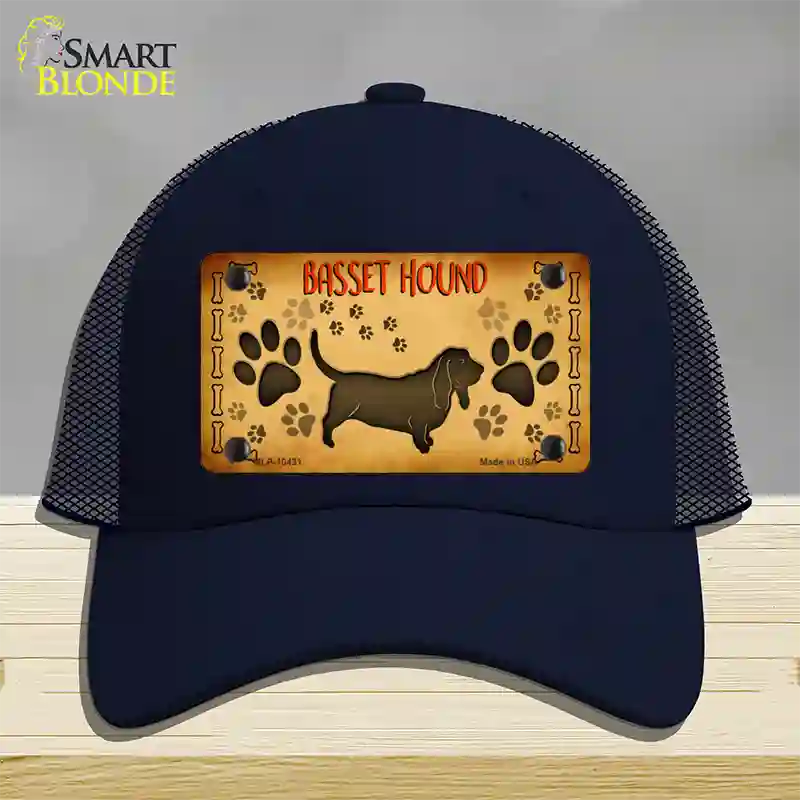 Basset Hound Novelty License Plate Hat Mesh / Navy