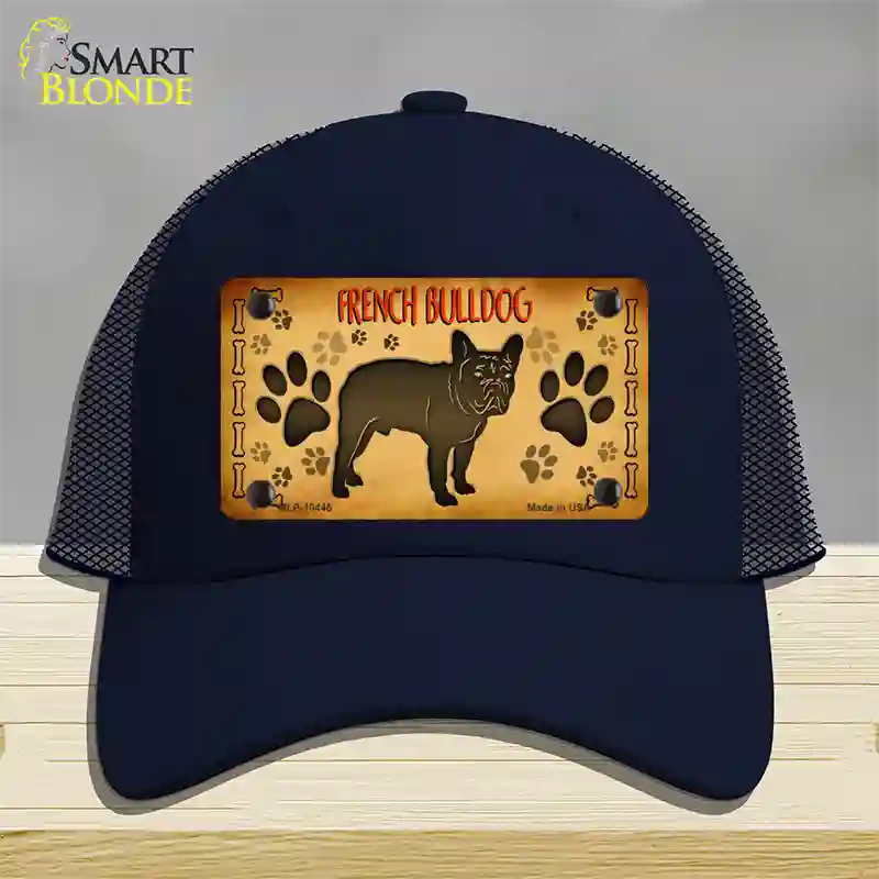 French Bulldog Novelty License Plate Hat Mesh / Navy