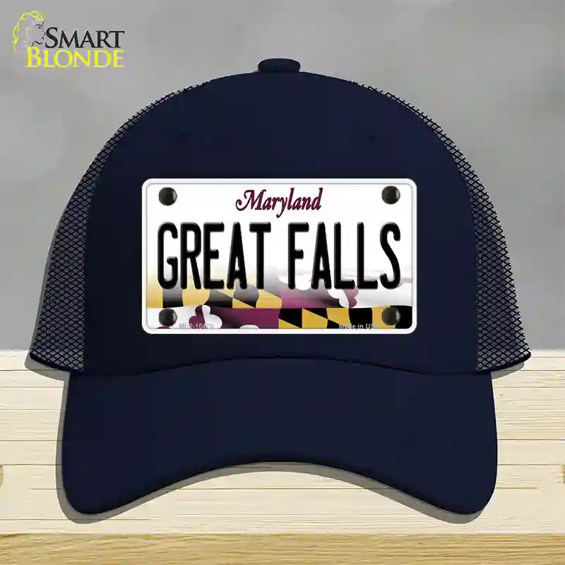 Great Falls Maryland Novelty License Plate Hat Mesh / Navy