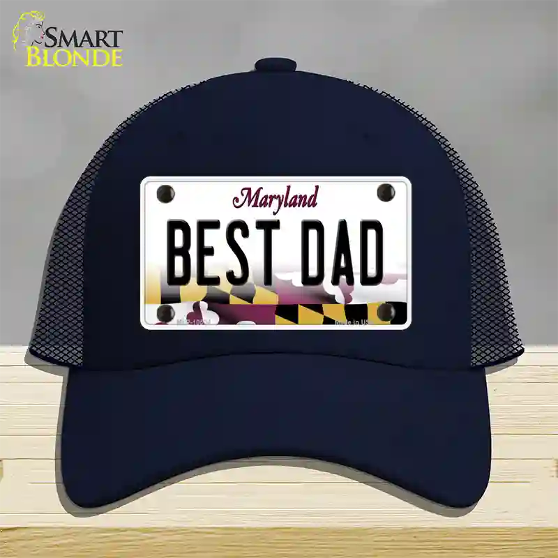 Best Dad Maryland Novelty License Plate Hat Mesh / Navy