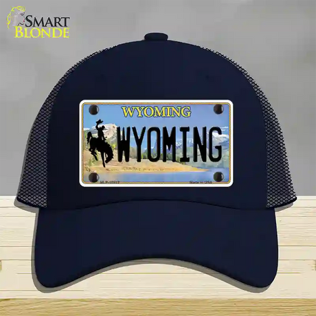 Wyoming Tag Novelty License Plate Hat Mesh / Navy