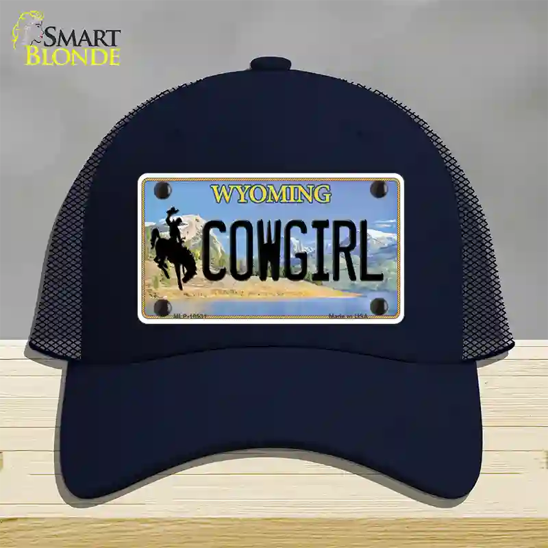 Cowgirl Wyoming Novelty License Plate Hat Mesh / Navy