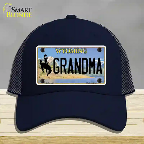 Grandma Wyoming Novelty License Plate Hat Mesh / Navy