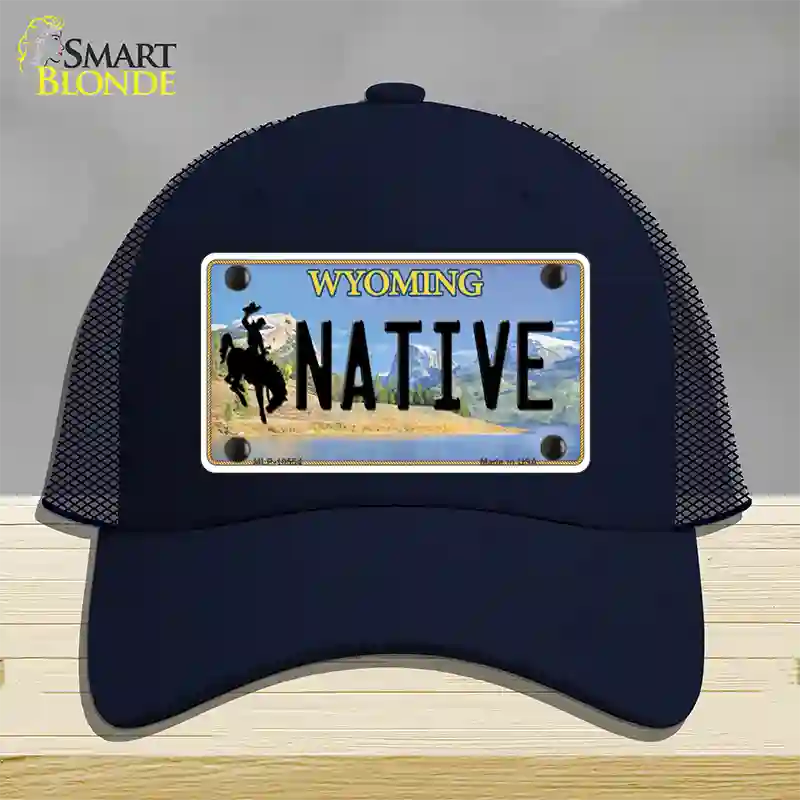 Native Wyoming Novelty License Plate Hat Mesh / Navy