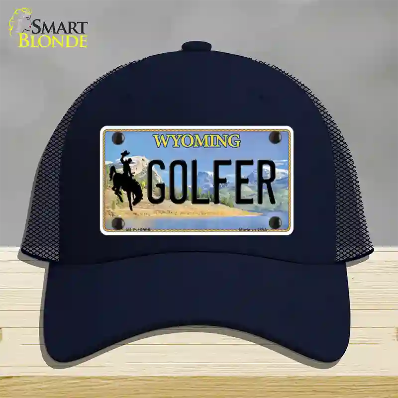 Golfer Wyoming Novelty License Plate Hat Mesh / Navy