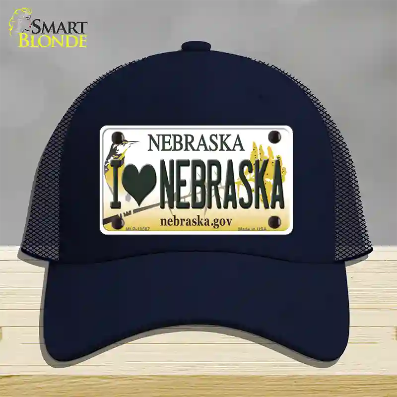 I Love Nebraska Novelty License Plate Hat Mesh / Navy