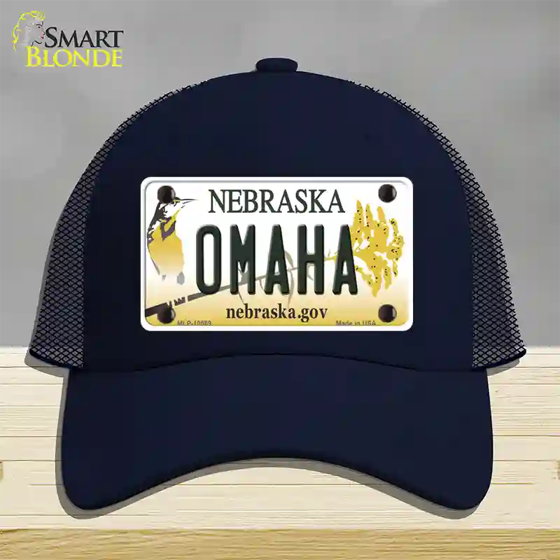 Omaha Nebraska Novelty License Plate Hat Mesh / Navy