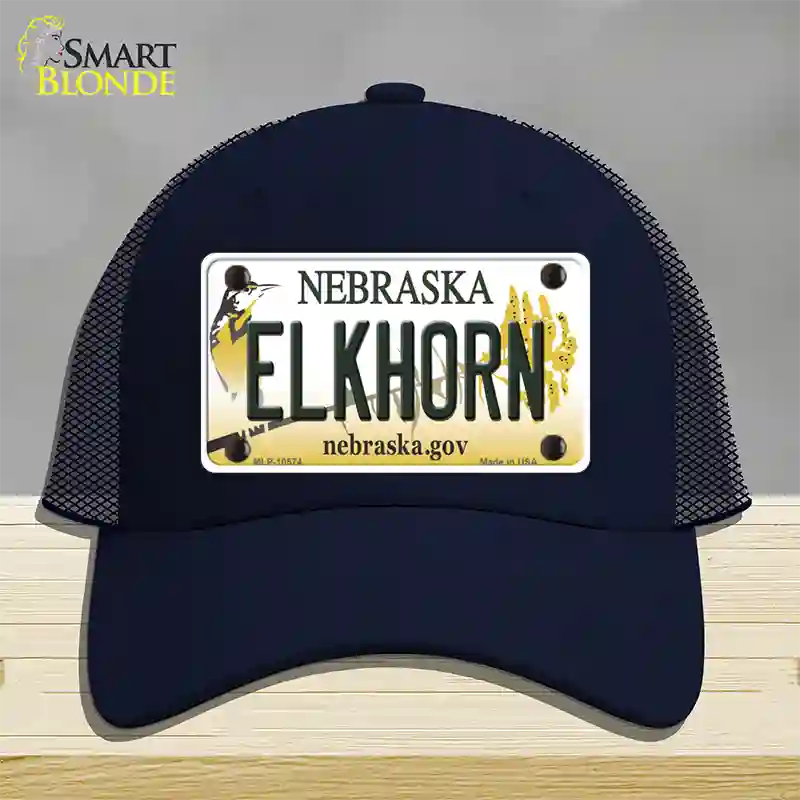 Elkhorn Nebraska Novelty License Plate Hat Mesh / Navy