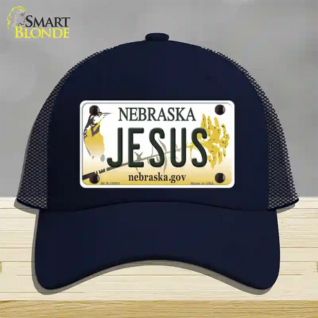 Jesus Nebraska Novelty License Plate Hat Mesh / Navy