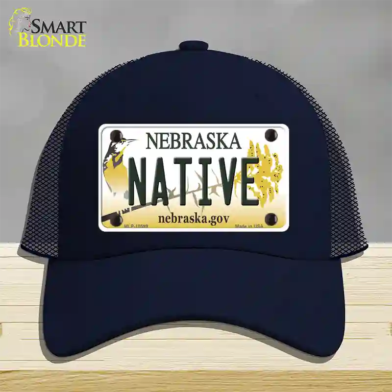 Native Nebraska Novelty License Plate Hat Mesh / Navy