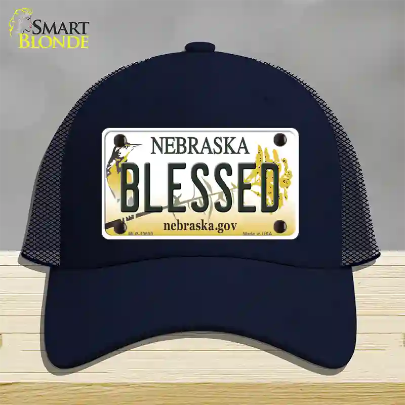 Blessed Nebraska Novelty License Plate Hat Mesh / Navy