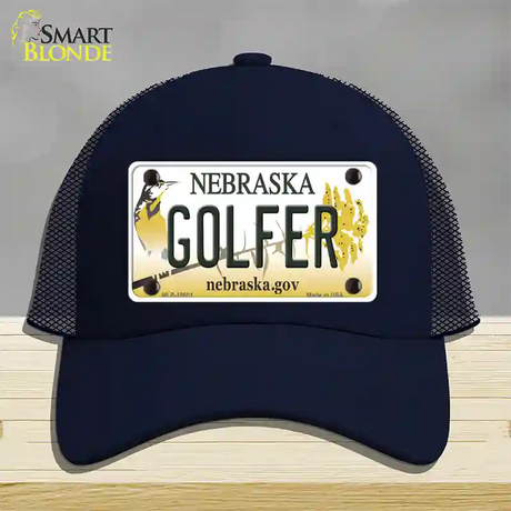 Golfer Nebraska Novelty License Plate Hat Mesh / Navy