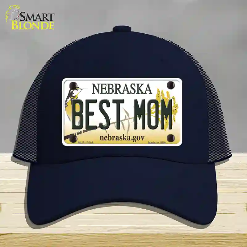 Best Mom Nebraska Novelty License Plate Hat Mesh / Navy