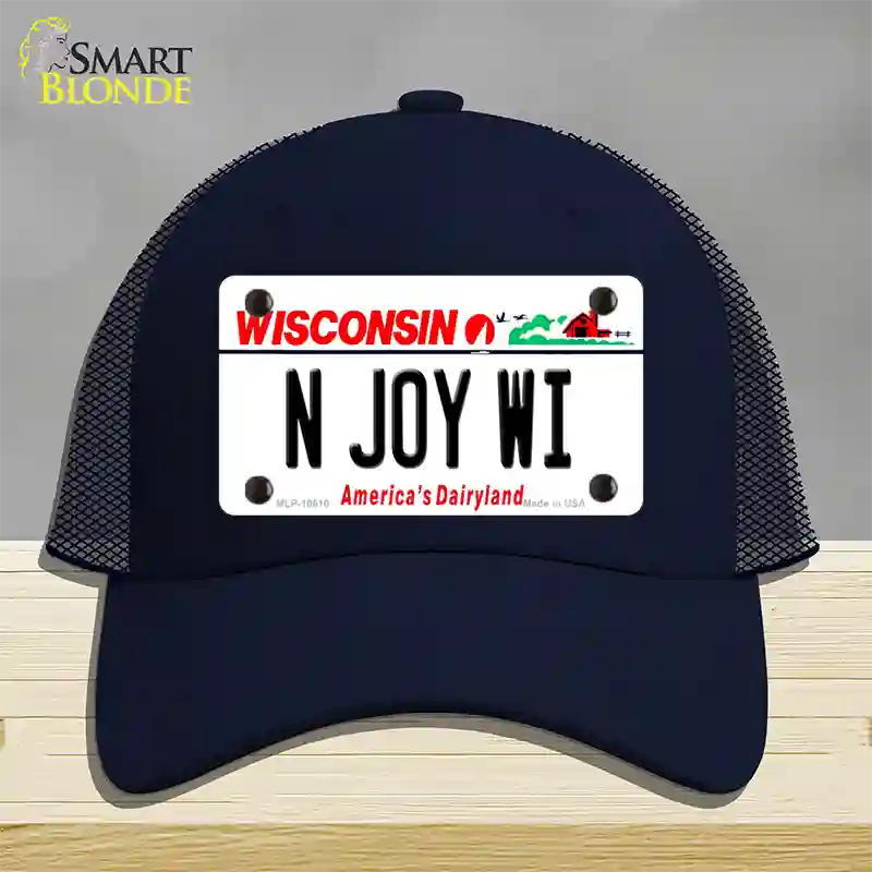 N Joy WI Wisconsin Novelty License Plate Hat Mesh / Navy