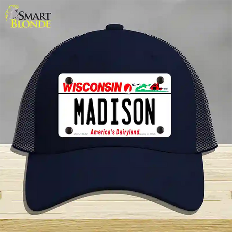 Madison Wisconsin Novelty License Plate Hat Mesh / Navy