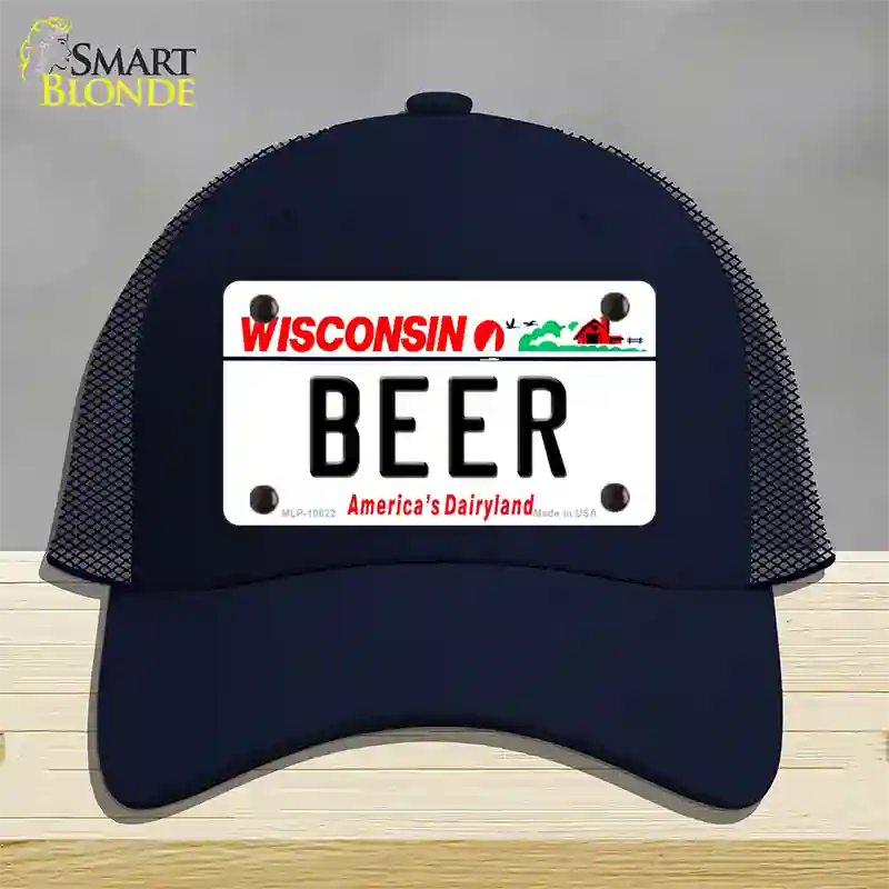 Beer Wisconsin Novelty License Plate Hat Mesh / Navy